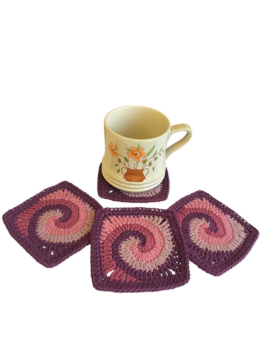 Crochet coasters Set of 4 - Purple Swirl
