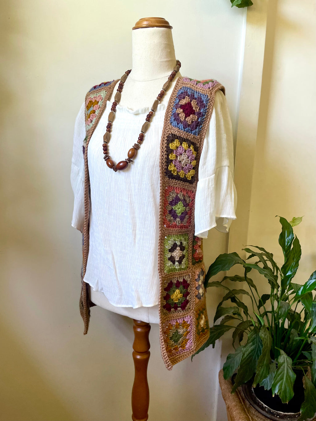 Crochet granny square open vest