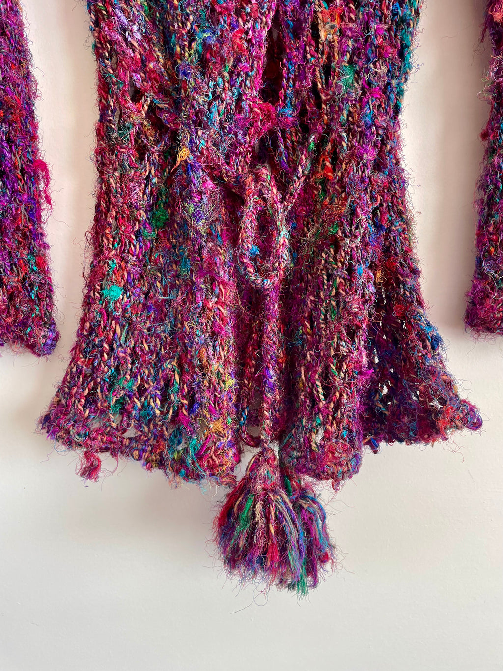 Recycled silk Crochet mesh tie up cardigan