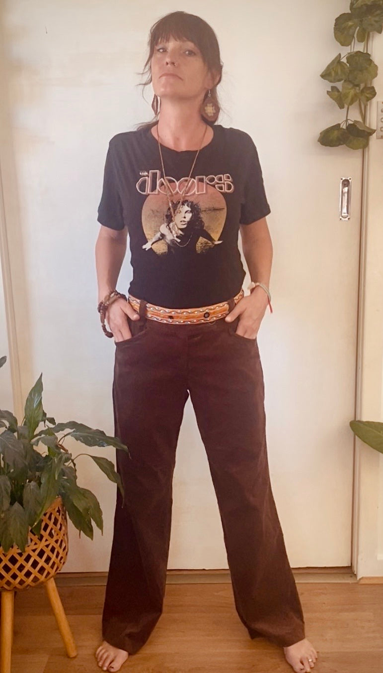 Chocolate Brown Wide Leg Velvet Feel Trousers