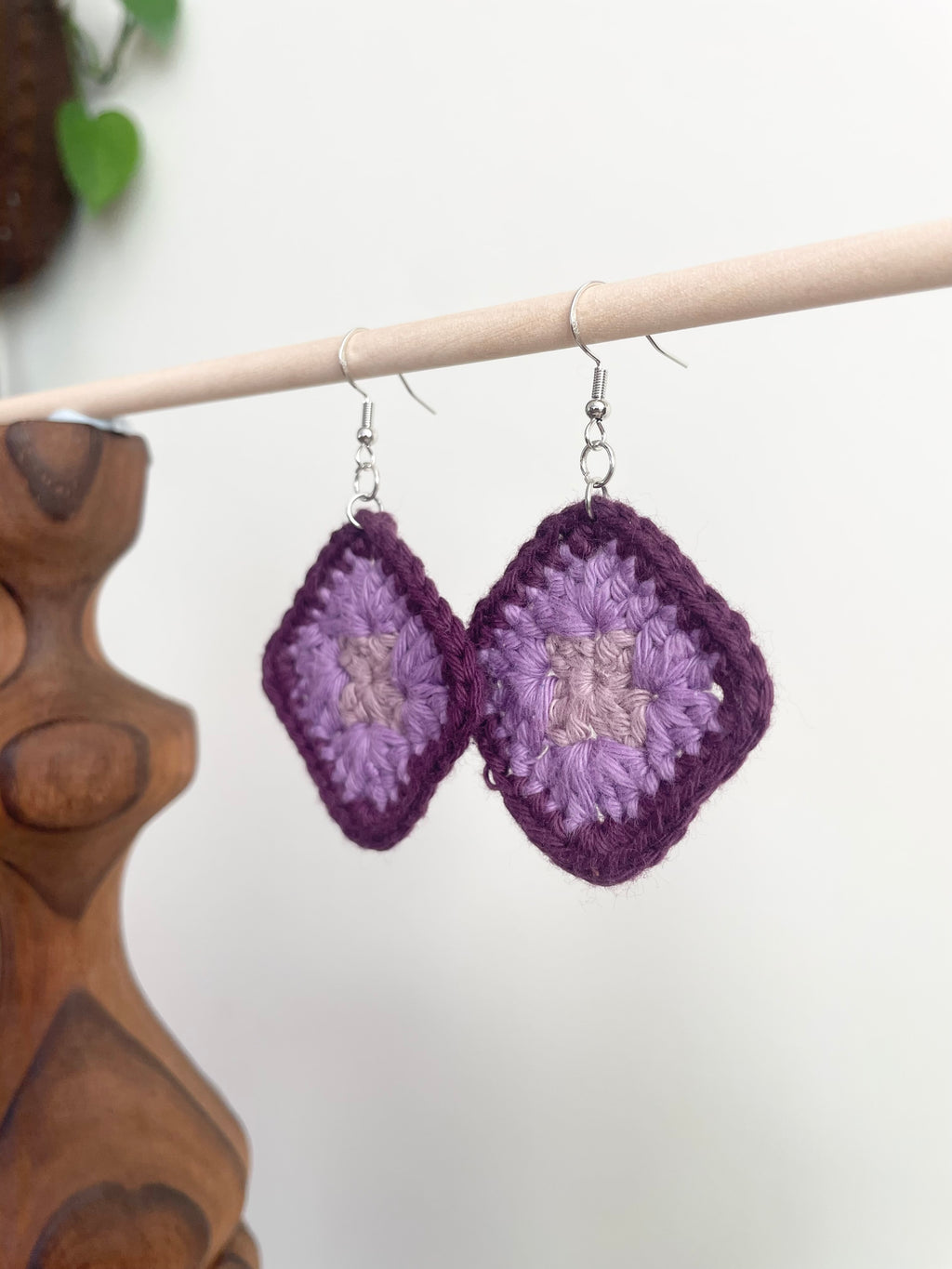 Crochet Little Square Earrings - Purple Tone