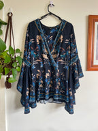 Floral Wrap Front Blouse with Bell Sleeves - Flawed but Fabulous