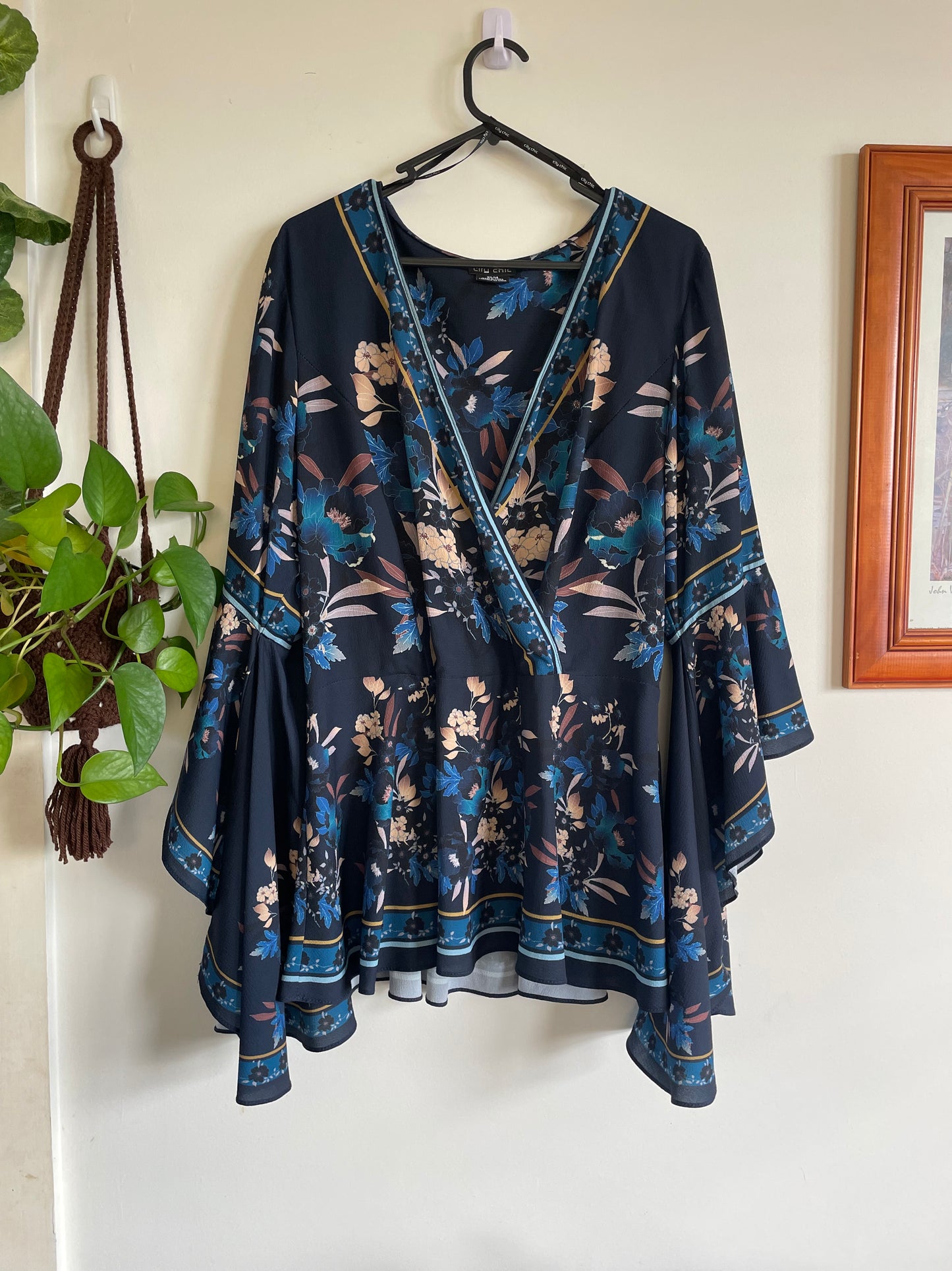 Floral Wrap Front Blouse with Bell Sleeves - Flawed but Fabulous