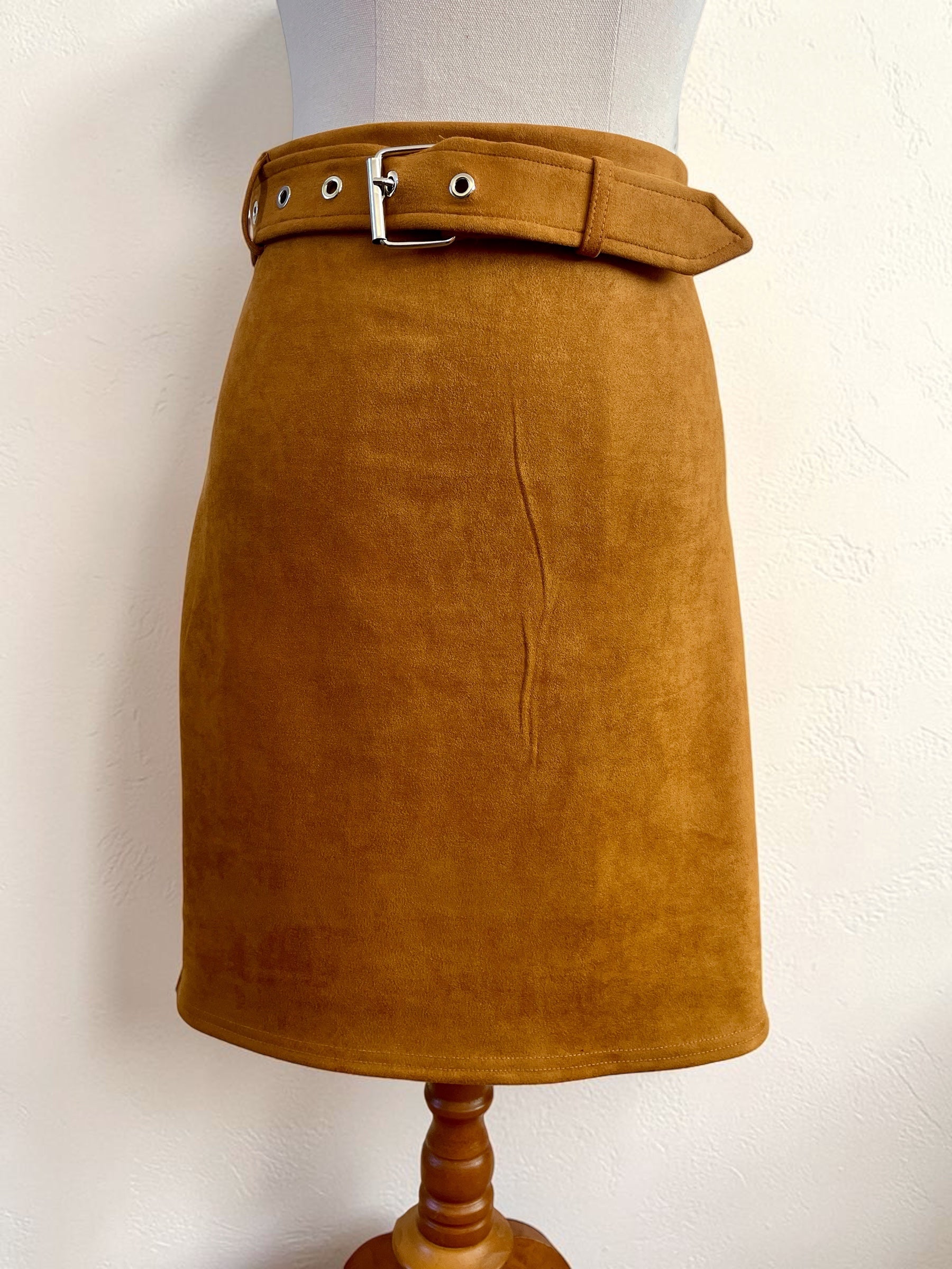 SES Tan Suede look 70s Mod Style A-Line Skirt Sz 14