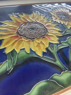 Handpainted Sunflower Vintage Ceramic Tile in Frame