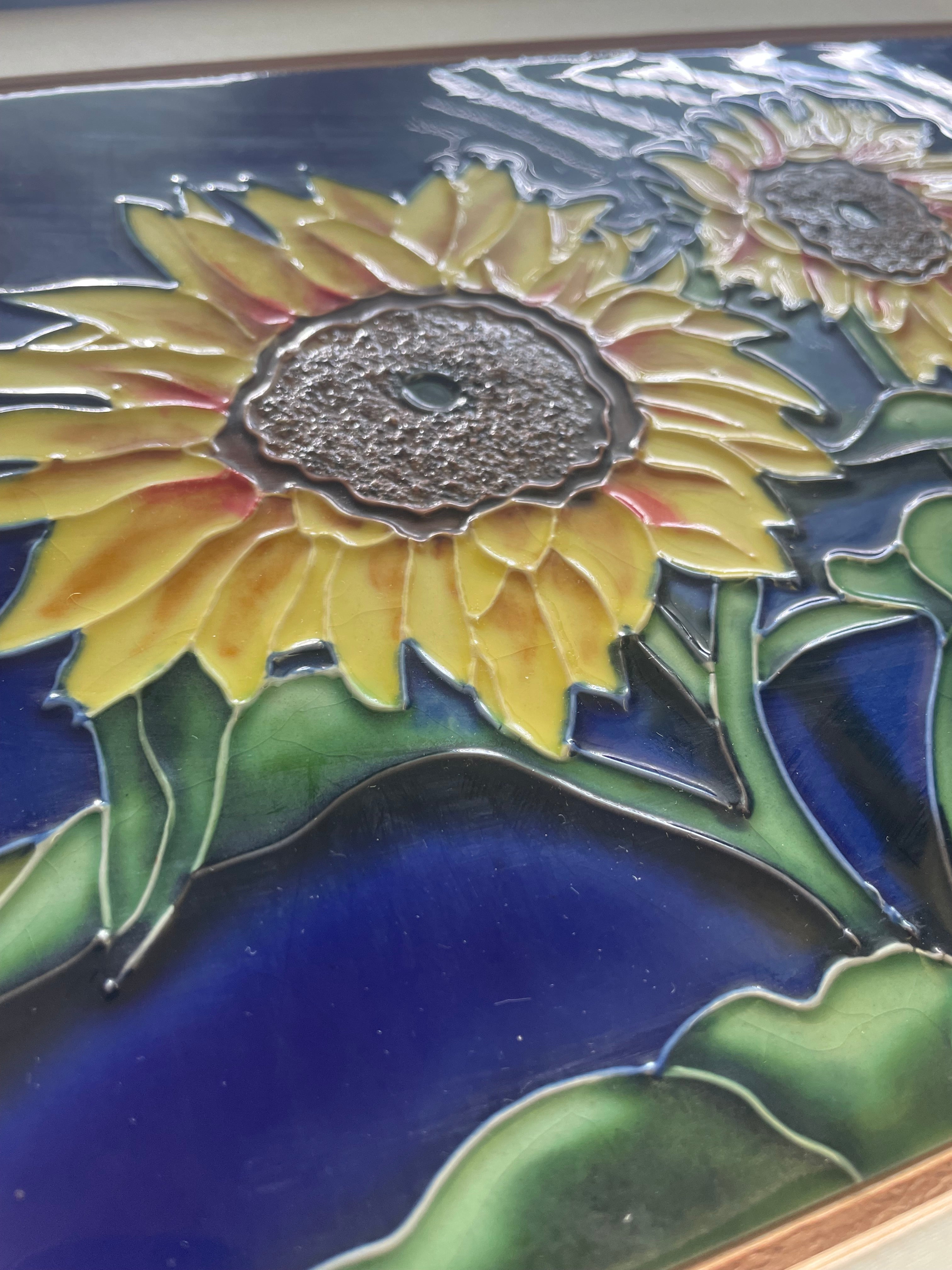 Handpainted Sunflower Vintage Ceramic Tile in Frame