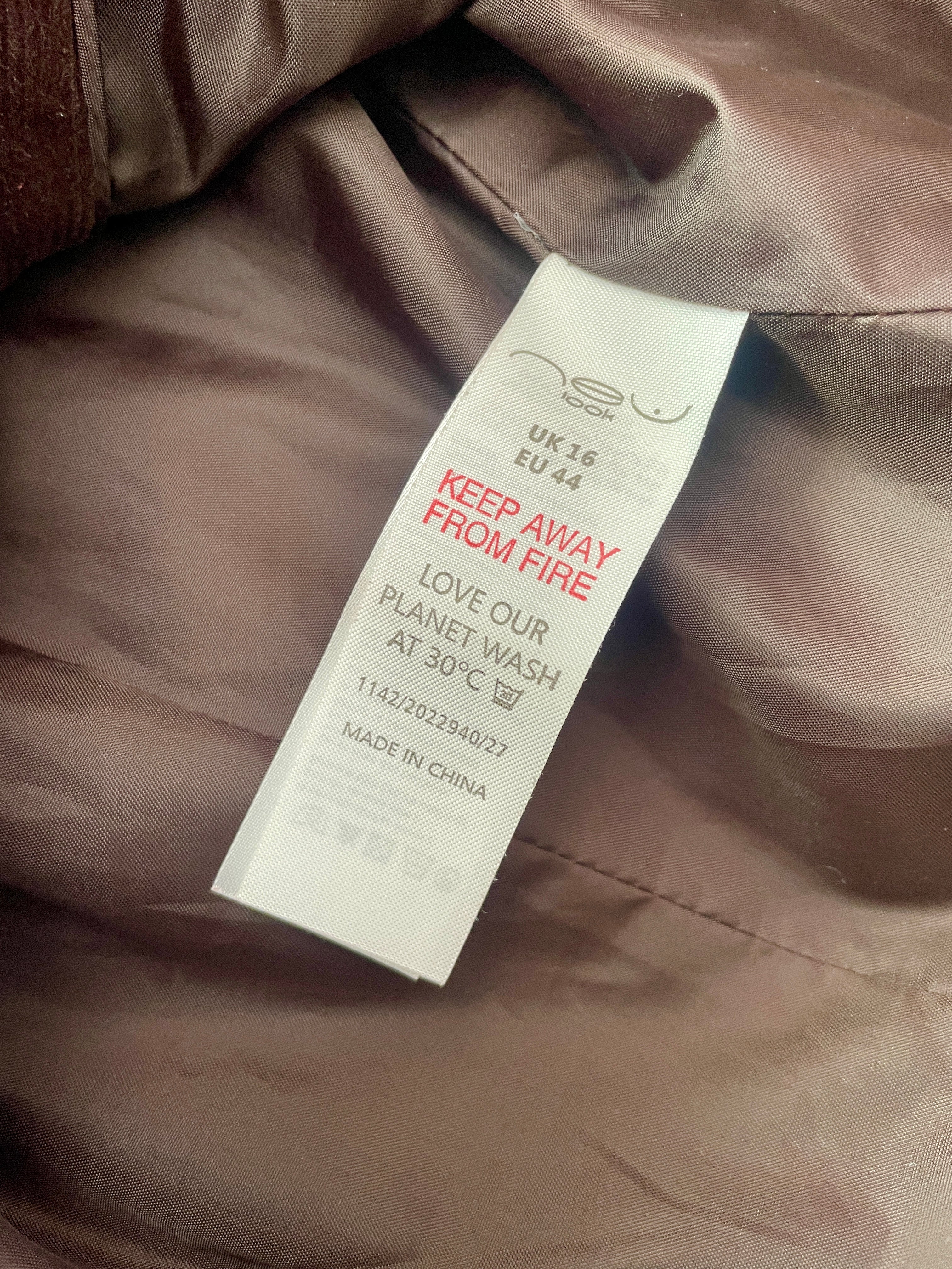 New Look Chocolate Brown Corduroy Jacket Single Button Ribbed Suit Coat 90s Minimalist Style Size 16