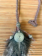 Feather & Hemp Hair Extension - Tawny Frogmouth/Spiral