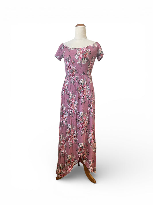 Pre-Loved Pink Floral off shoulder dress - Sz 8