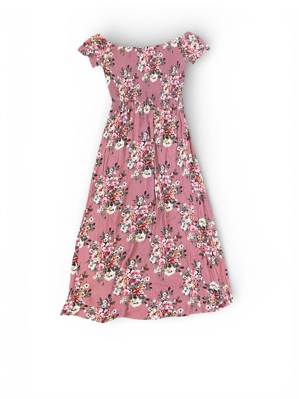Pre-Loved Pink Floral off shoulder dress - Sz 8