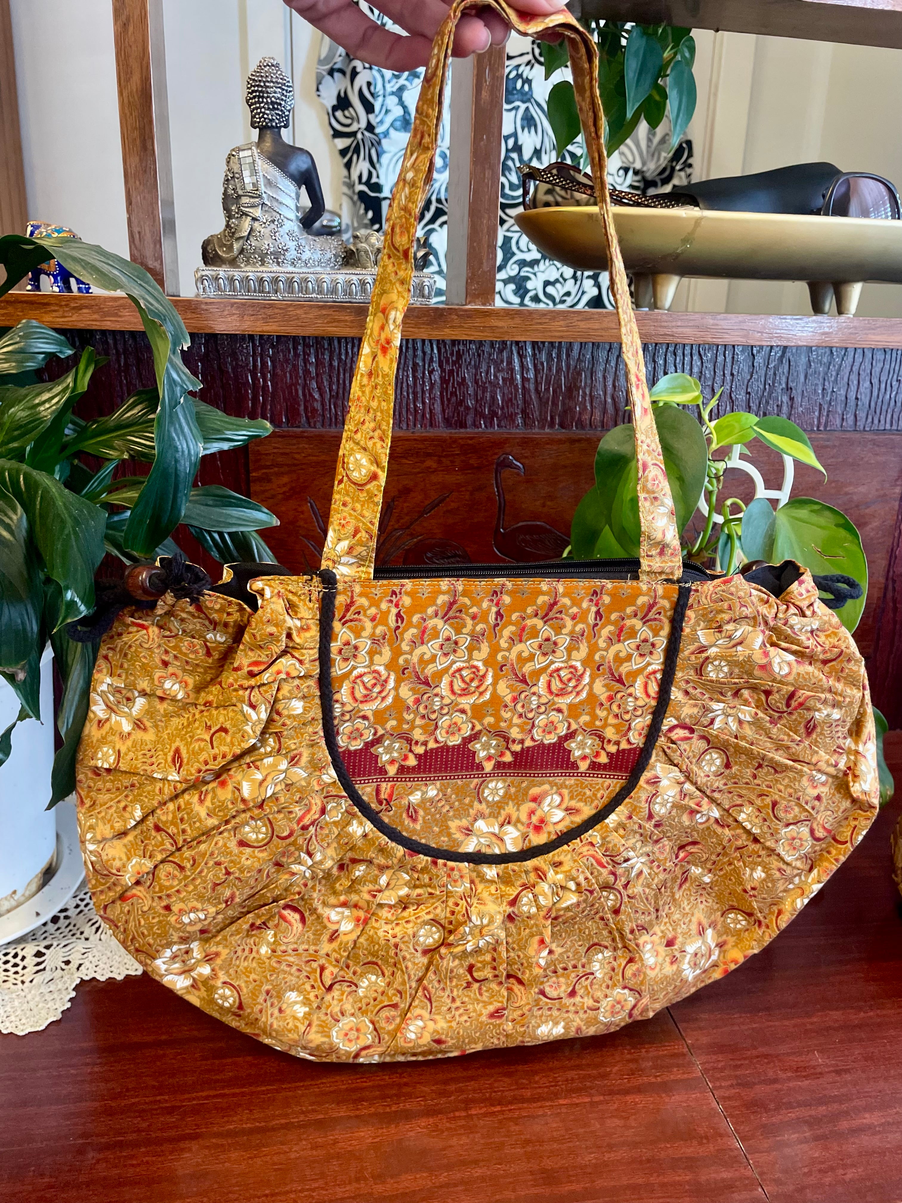 Cotton Print Shell Hobo Bag