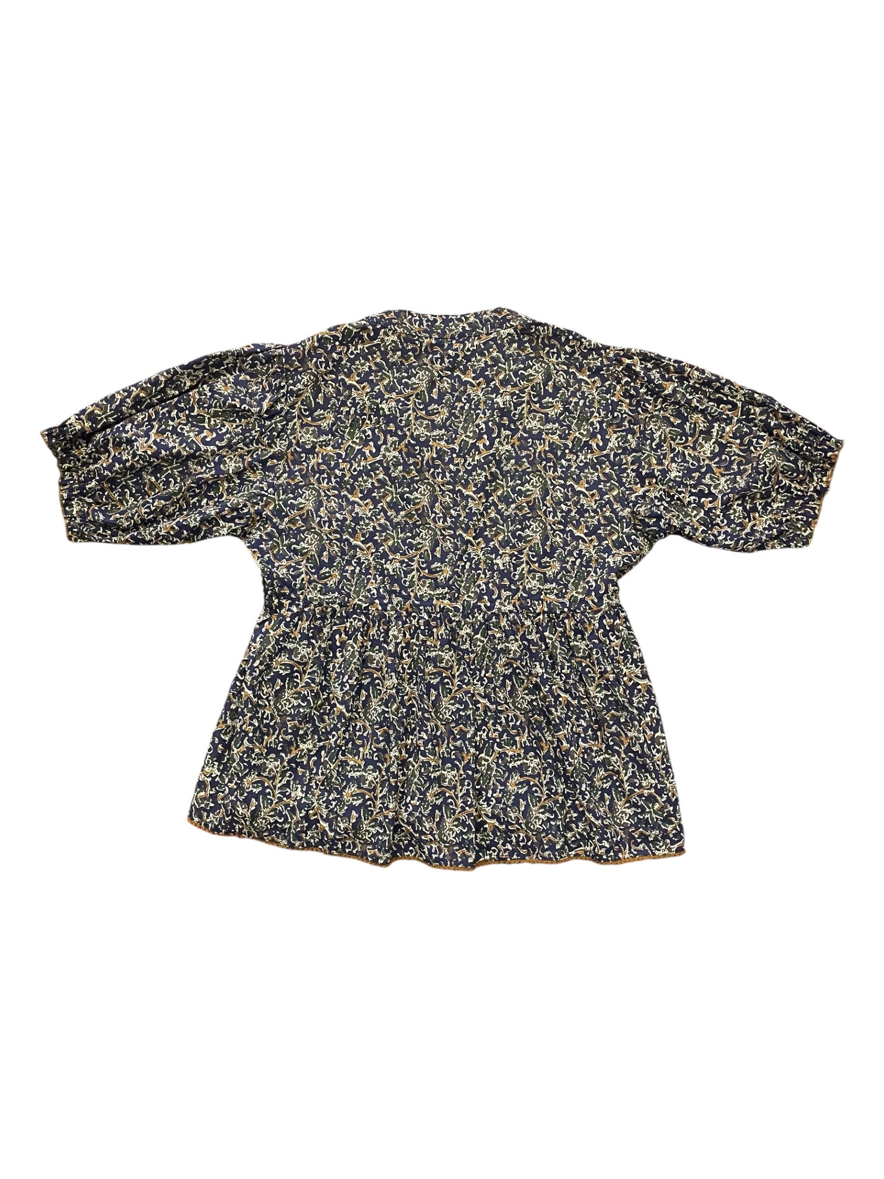 Navy Blue, brown & green print 3/4 sleeve top