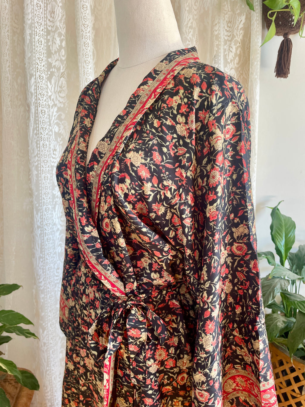 Tree Of Life Floral Wrap Kimono Dress / Robe