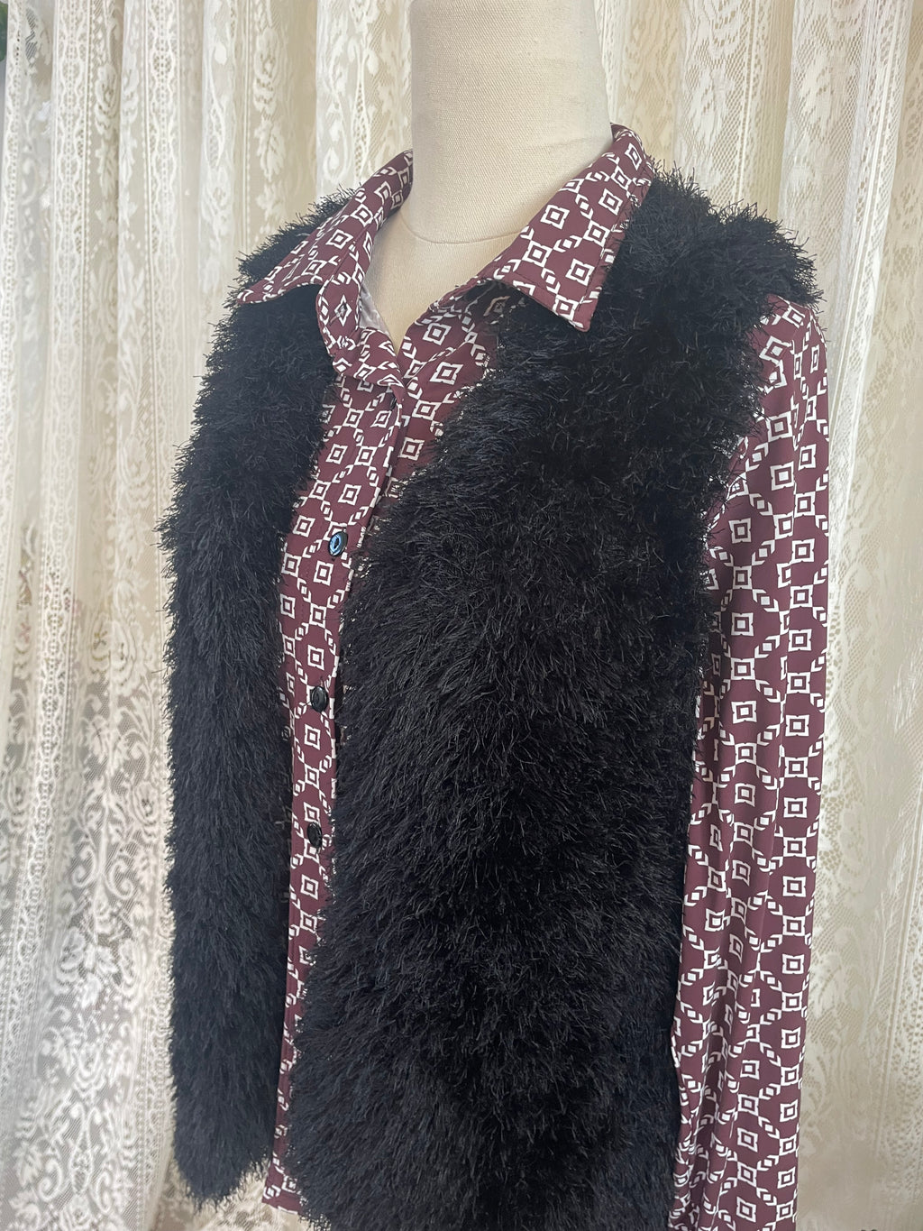 Black Faux Fur Vest Sz 14