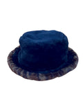 Black Faux Fur Hat with Leopard print trim