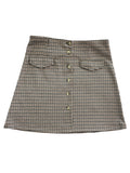 Houndstooth Pattern Button front Stretch Mini Skirt