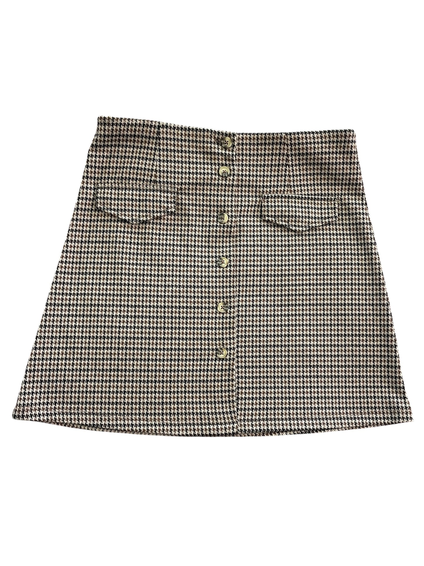 Houndstooth Pattern Button front Stretch Mini Skirt
