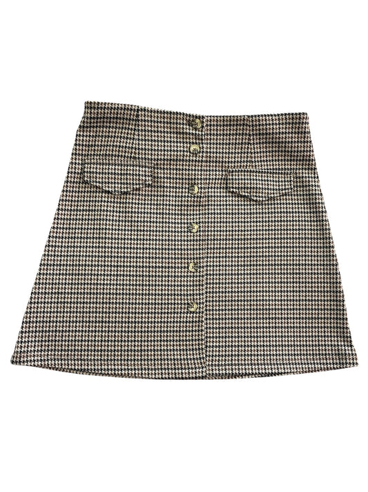Houndstooth Pattern Button front Stretch Mini Skirt