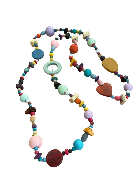 Chunky wood bead multicolour necklace