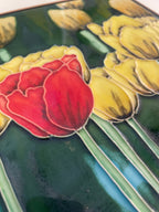 Handpainted Tulips Vintage Ceramic Tile In Custom Wooden Frame