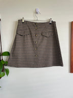 Houndstooth Pattern Button front Stretch Mini Skirt