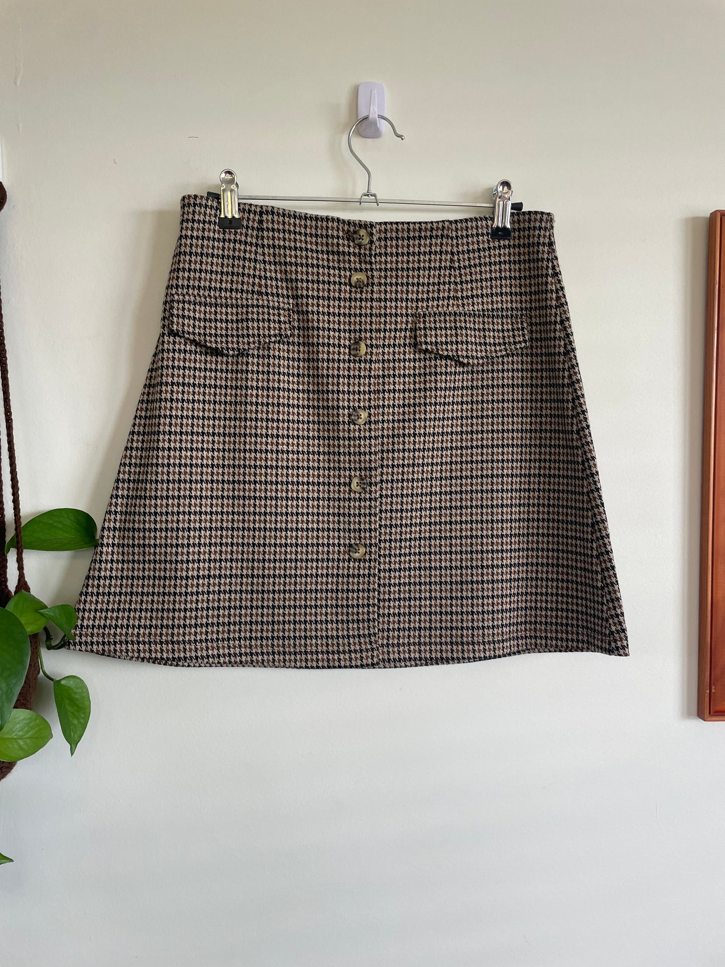 Houndstooth Pattern Button front Stretch Mini Skirt