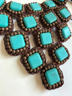 Vintage Y2K Boho Macrame Statement Necklace - Turquoise Howlite Bib Choker