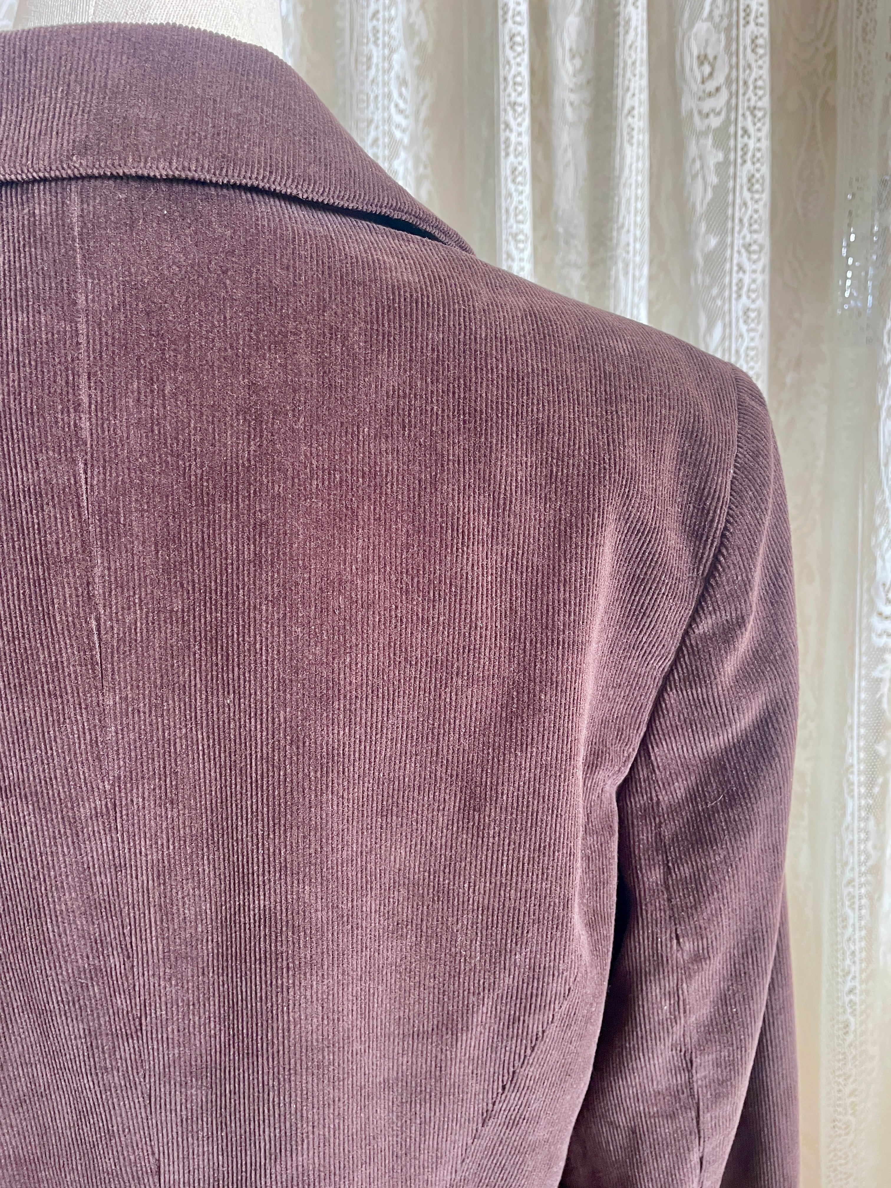 New Look Chocolate Brown Corduroy Jacket Single Button Ribbed Suit Coat 90s Minimalist Style Size 16