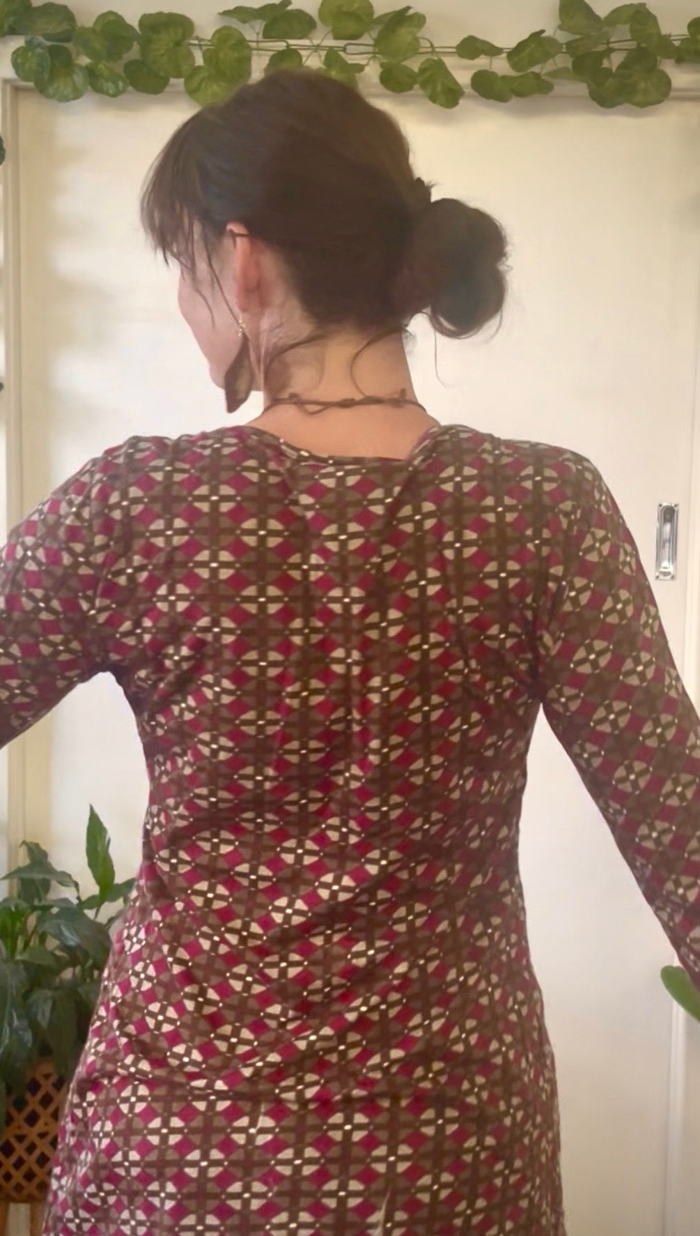 Pink & Brown Pattern 3/4 Sleeve Tunic Top