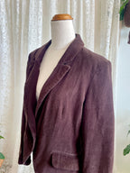 New Look Chocolate Brown Corduroy Jacket Single Button Ribbed Suit Coat 90s Minimalist Style Size 16