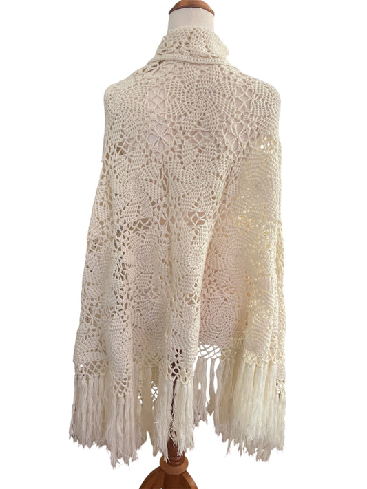 PL cream crochet vintage shawl