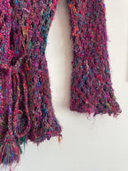 Boho Recycled Sari Silk Crochet Cardigan - Fairycore Open Knit