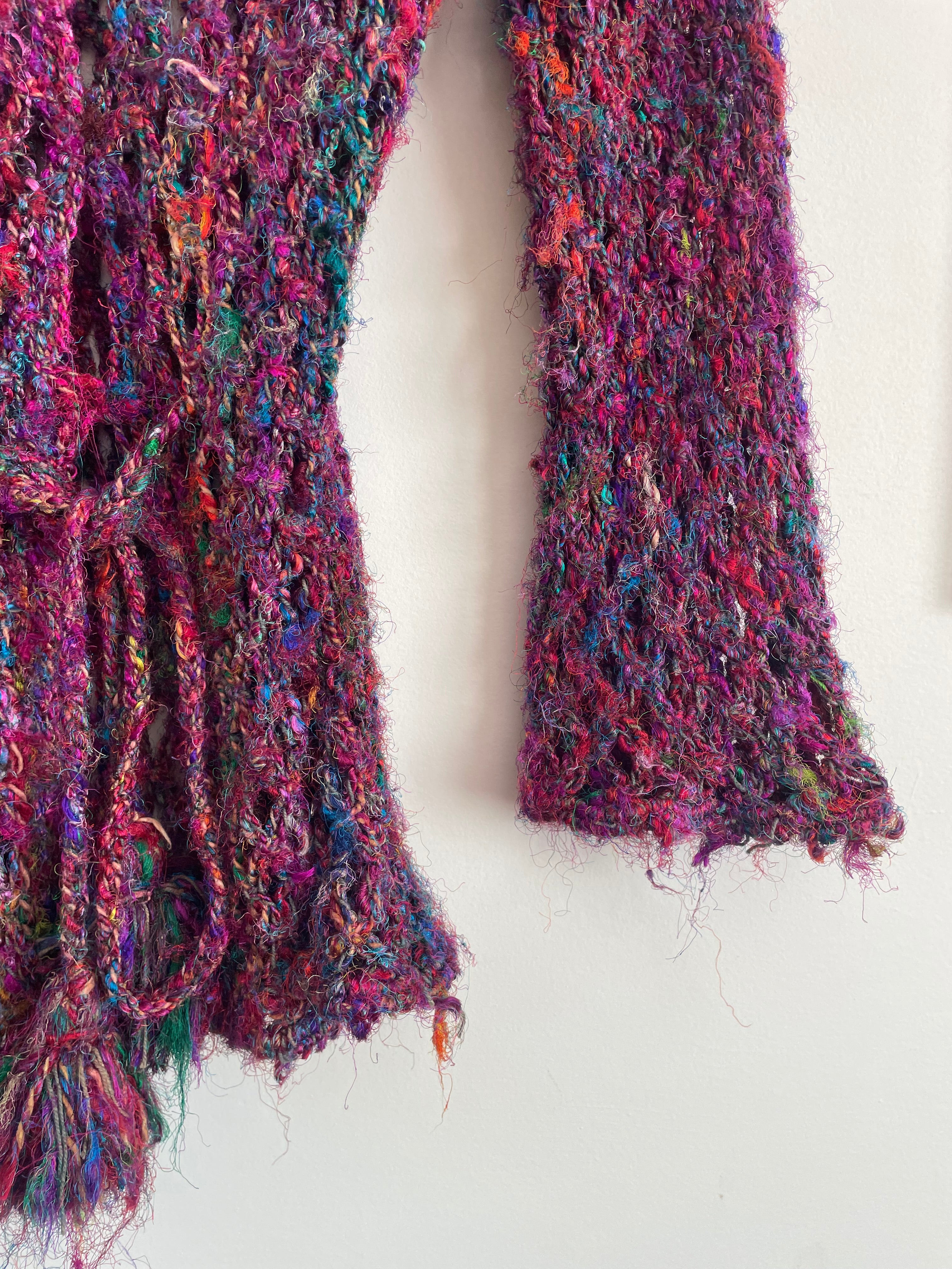 Boho Recycled Sari Silk Crochet Cardigan - Fairycore Open Knit