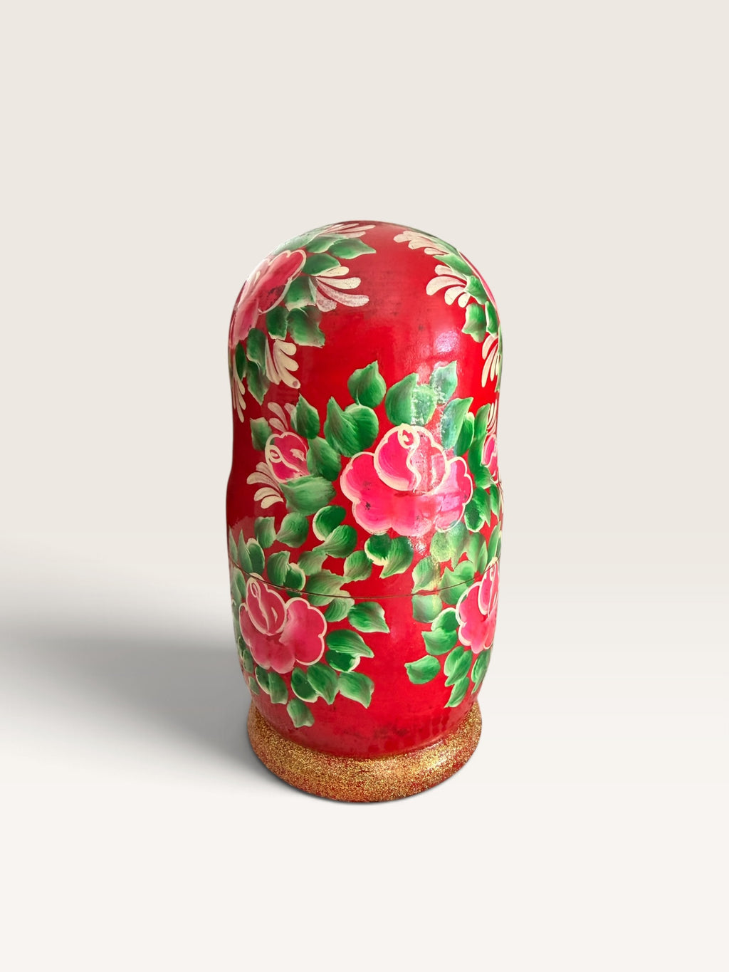 Traditional Semionov Style 5-Piece Russian Nesting Dolls Red Gold Glitter Matryoshka