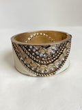 Gold & White Enamel Statement Cuff Bracelet - Hinged Chunky Bangle