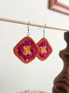 Crochet Little Square Earrings - Yellow/Pink/Orange