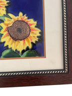 Handpainted Sunflower Vintage Ceramic Tile in Frame