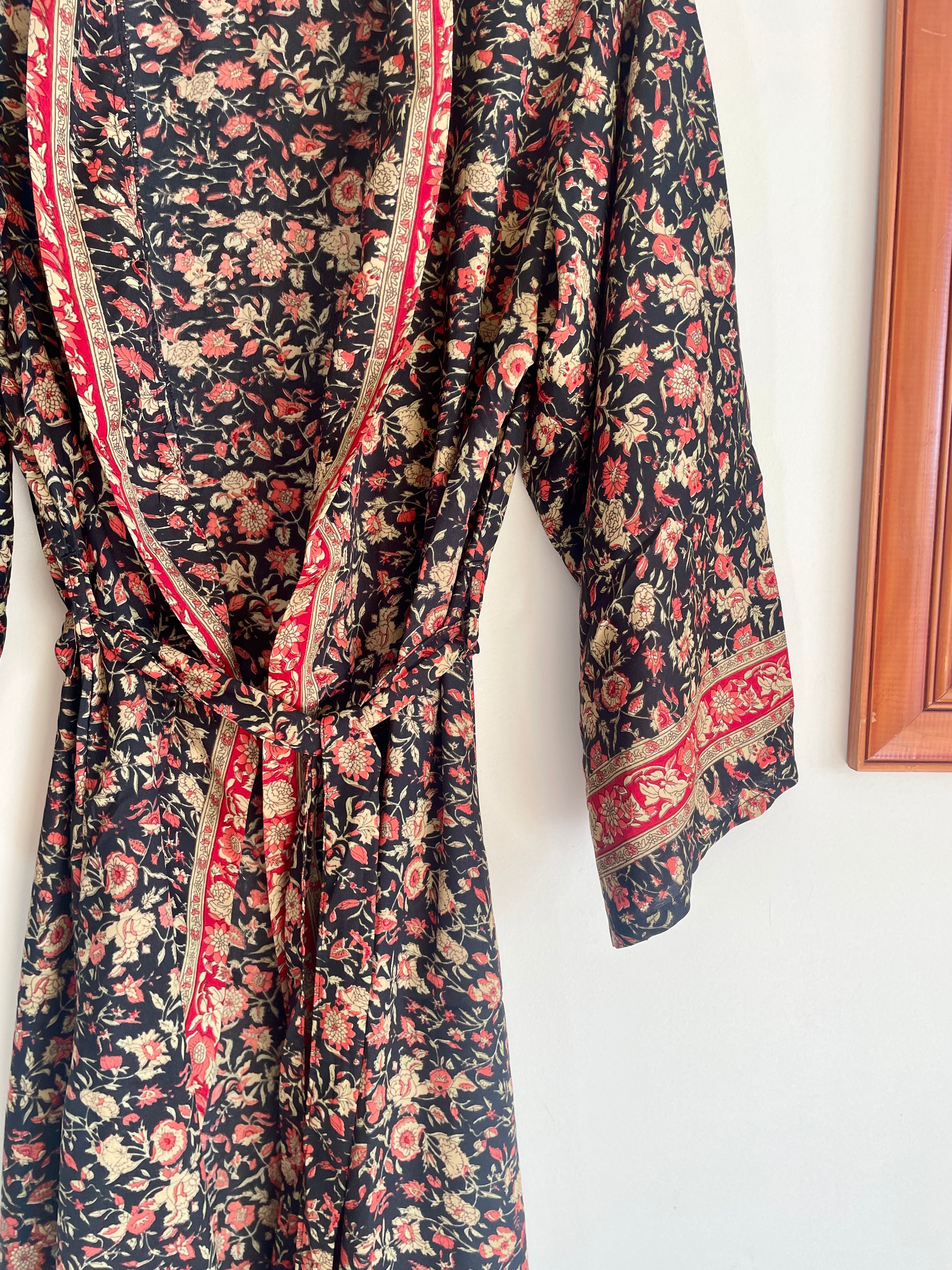 Tree Of Life Floral Wrap Kimono Dress / Robe