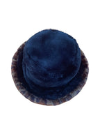 Black Faux Fur Hat with Leopard print trim
