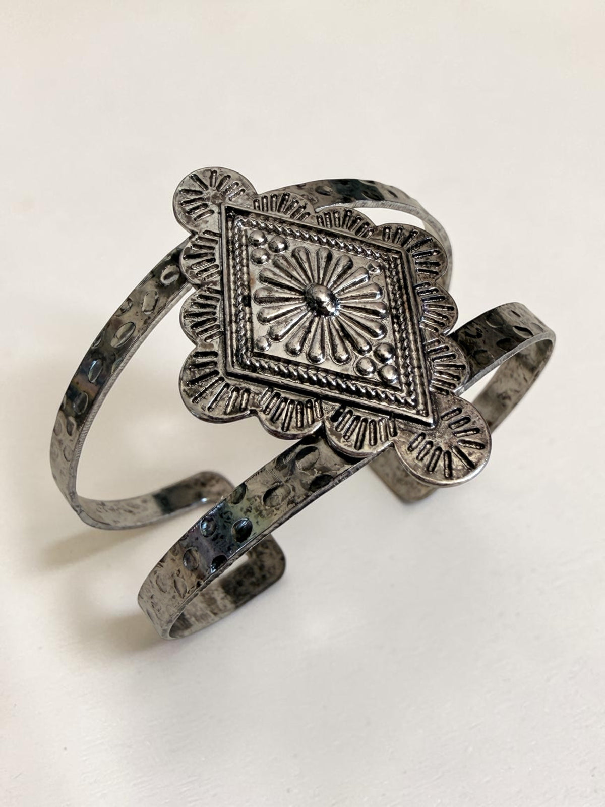 Boho Silver Statement Cuff Bracelet - Tribal Western Arm Bangle