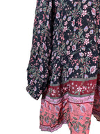 Long Sleeve Boho Mini Dress with floral pattern