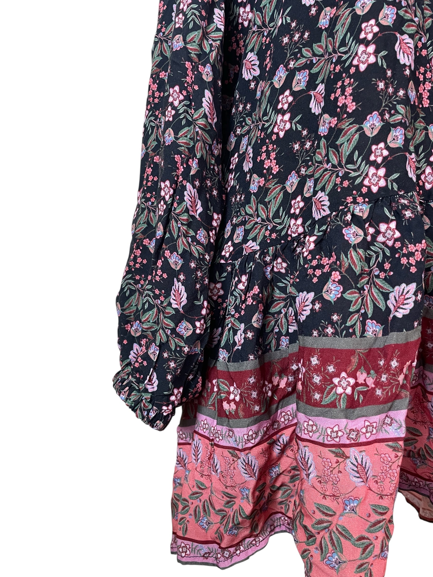 Long Sleeve Boho Mini Dress with floral pattern