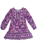 Boho Long Sleeve Mauve Dress with Retro Flower Print