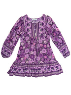 Boho Long Sleeve Mauve Dress with Retro Flower Print