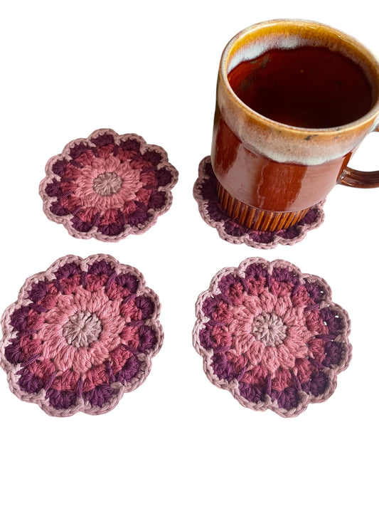 Crochet Retro Daisy Coasters Purple Tone