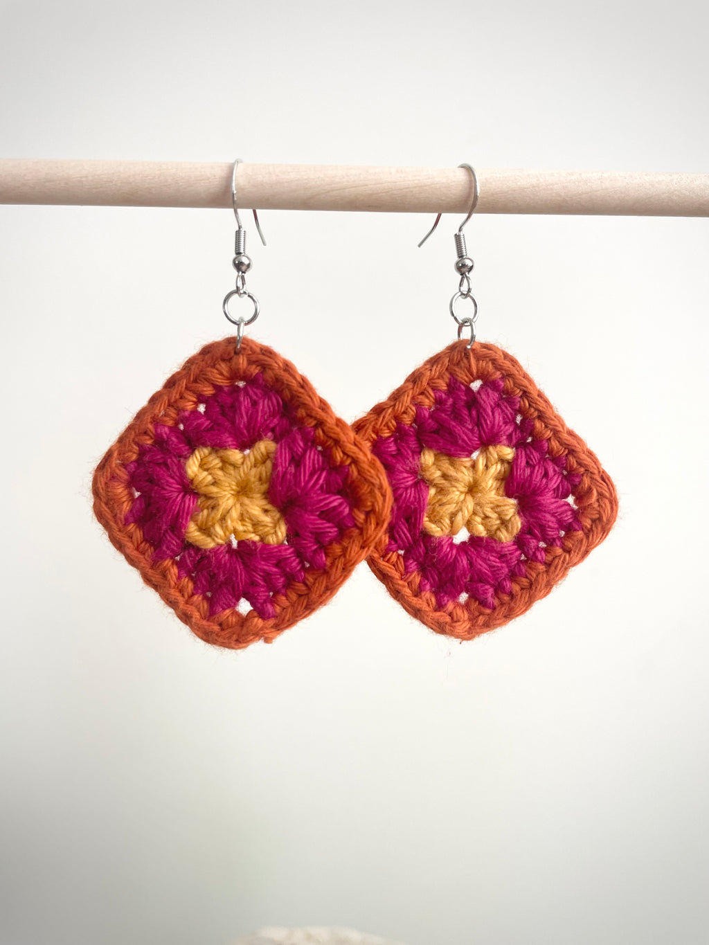 Crochet Little Square Earrings - Yellow/Pink/Orange