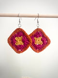 Crochet Little Square Earrings - Yellow/Pink/Orange