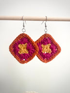 Crochet Little Square Earrings - Yellow/Pink/Orange