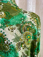 Vintage Sperla Green Psychedelic Paisley Shirt – 1970s Dagger Collar Blouse Sz 14