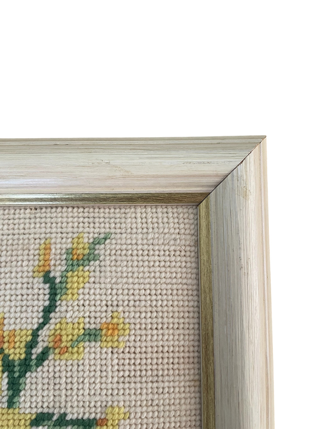 Vintage Tulips completed cross stitch in Frame D’art